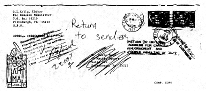 Returned envelope from Kevin Bold