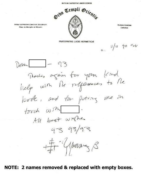 Letter handwritten by
Hymenaeus Beta